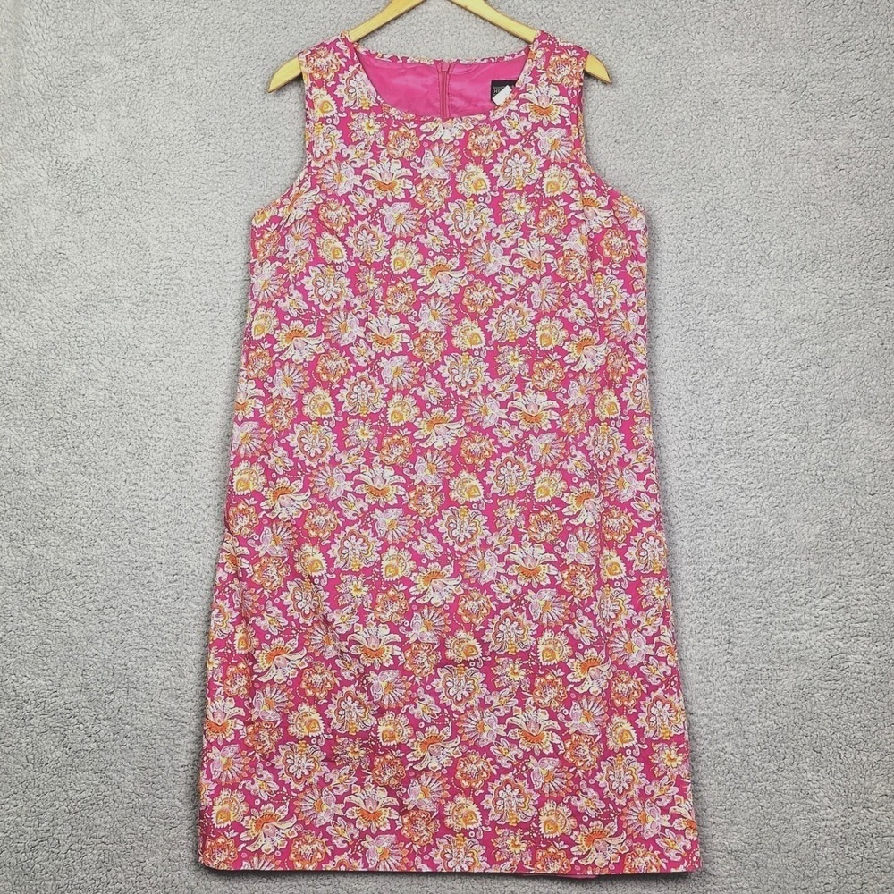 Vintage Herman Geist Shift Dress Womens 14W Pink Orange Floral‎ Paisley Retro